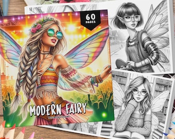 60 Modern Fairy Coloring Pages, Grayscale Coloring Pages, Coloring Sheets, Fantasy Coloring, Fairy Coloring Book