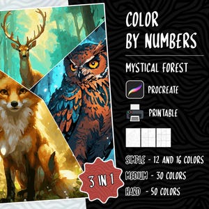Color by Numbers, Digital Coloring Pages, Paint by Numbers, Procreate Coloring Book, Adults Coloring Book, Animals Coloring by Numbers