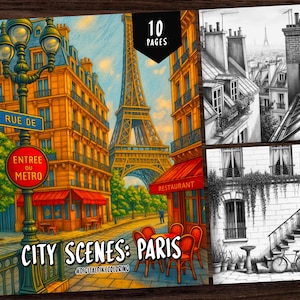 City Scenes: Paris Coloring Pages Grayscale Coloring Pages Coloring Sheets Landscape Coloring Pages for Adults City Coloring France Coloring