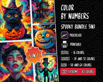 Color by Numbers, Digital Coloring Pages, Paint by Number, Procreate Coloring Book, Adults Coloring, Halloween Coloring Book Spooky Coloring