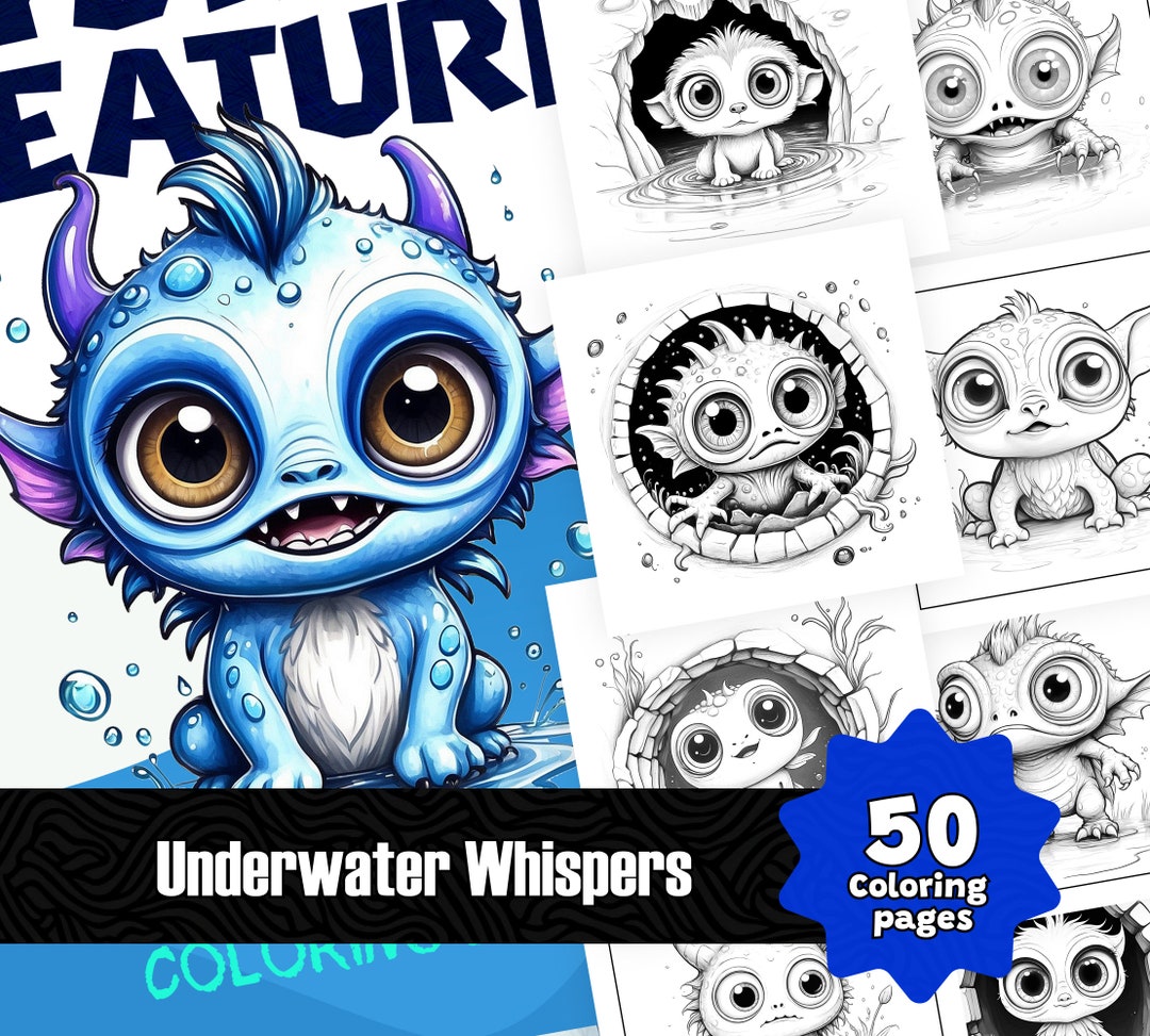 50 Mystical Creatures Coloring Book, Underwater Monster Coloring ...