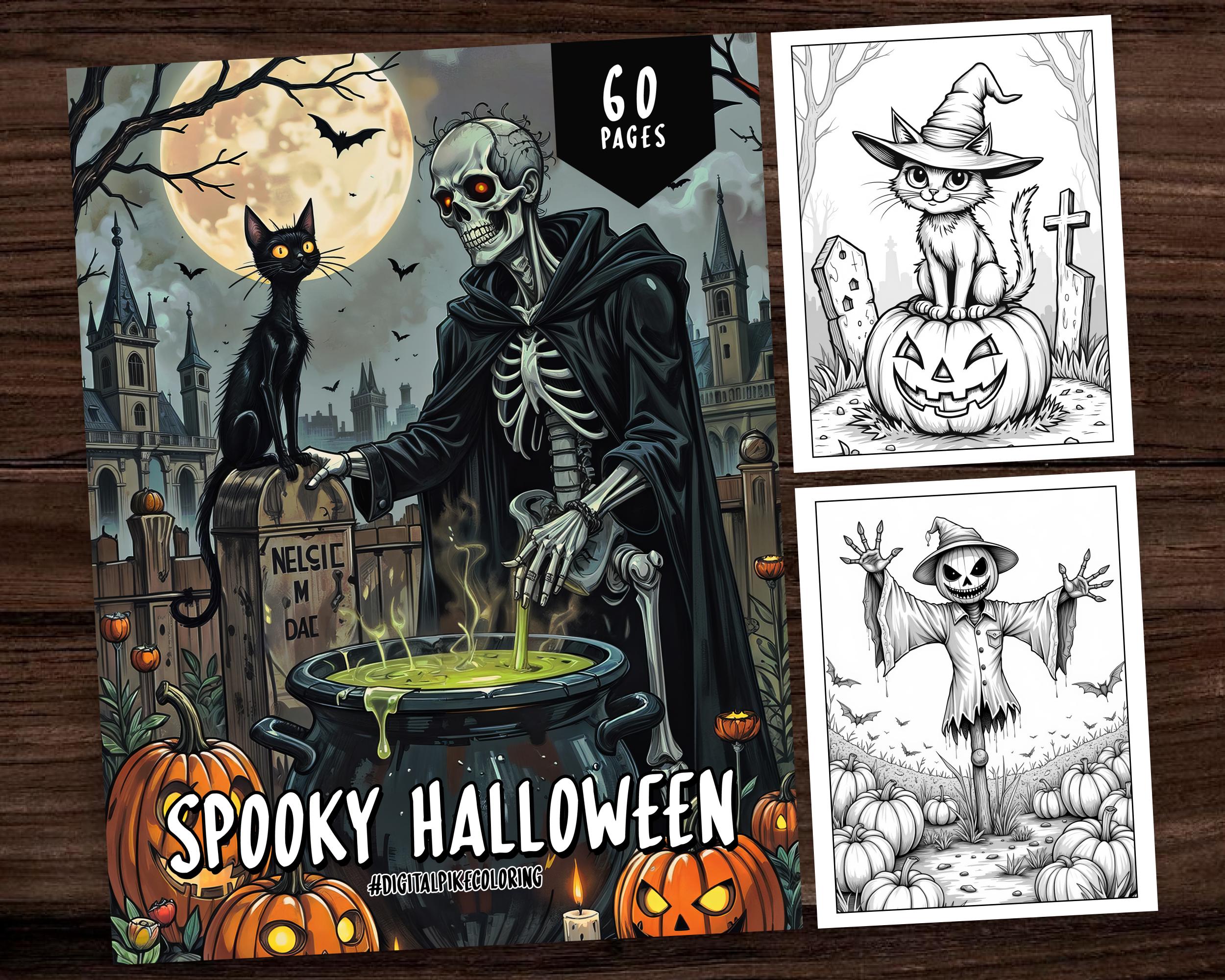 60 Spooky Halloween Coloring Book for Adults & Kids – Ghosts, Witches, Pumpkins | Printable & Procreate, Instant Download