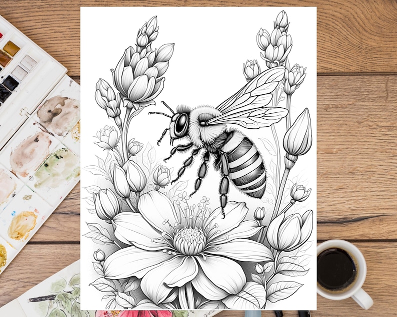 100 Animal in Flowers Coloring Book for Adult, Grayscale Coloring Pages ...
