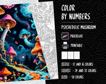 Kleur op nummer, digitale kleurplaten, schilderen op nummer, procreate kleurboek, kleurboek volwassenen, kleurboek voor volwassenen, psychedelische kleuren op nummer