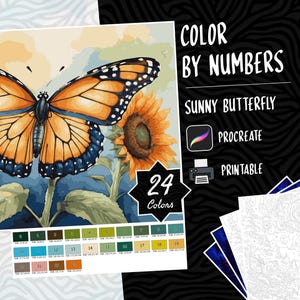 Butterfly Coloring Color by Numbers Digital Coloring Paint by Numbers Procreate Coloring Book iPad Coloring Page Floral Butterfly Coloring