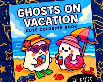 76 Ghost on Vacation Coloring Book Kawaii Ghost Coloring Pages Kids Coloring Pages Cozy Coloring Cute Ghost Coloring Pages Bold and Easy