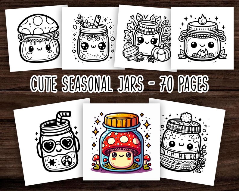 70 Bold and Easy Coloring Simple Coloring Pages Cute Jars Kawaii Jars Coloring Printable Seasonal Jar Coloring Relaxing Coloring Cozy Book