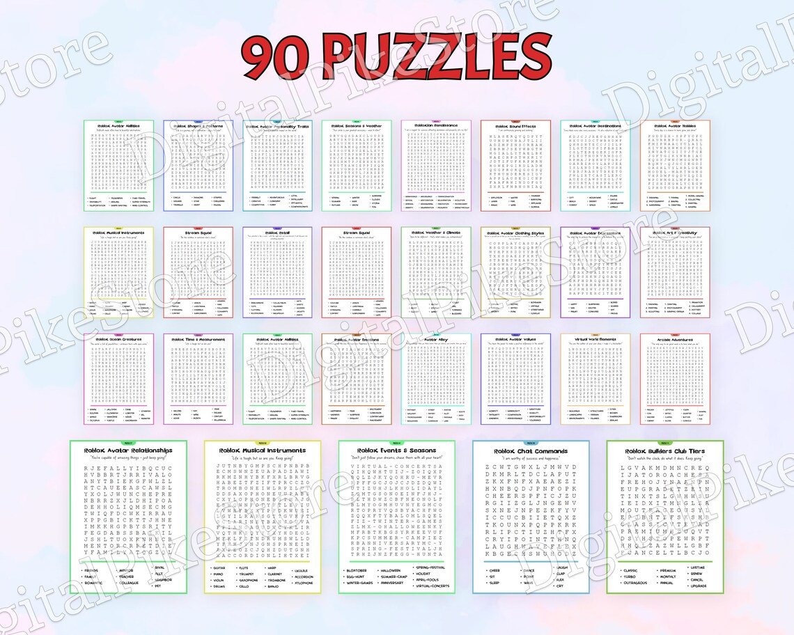 Roblox Word Search for Kids, Kids Activity, 90 Puzzles, 1000 Words ...
