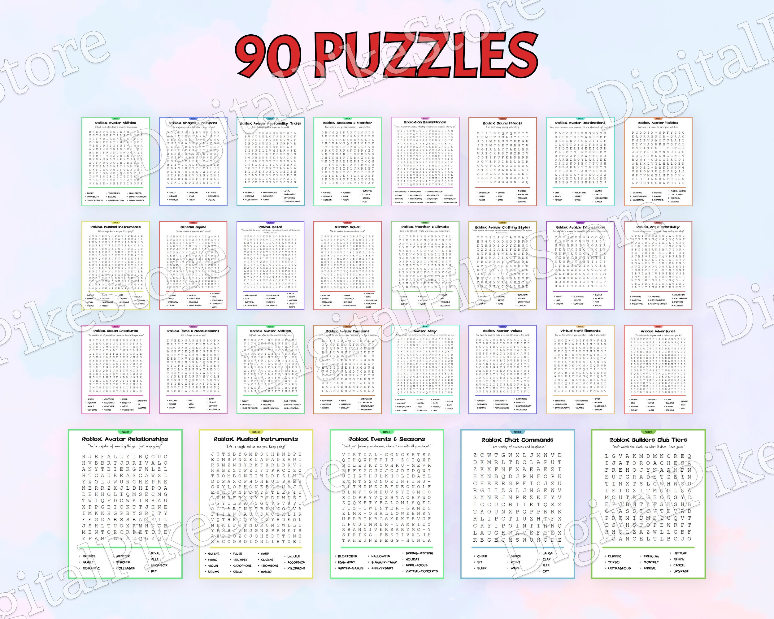 Roblox Word Search for Kids, Kids Activity, 90 Puzzles, 1000 Words, Printable Puzzle With ...