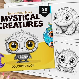 50 Mystical Creatures Coloring Book, Coloring Sheets, Grayscale Coloring Book for Adults and Kids, Cute Coloring Pages, Printable Coloring