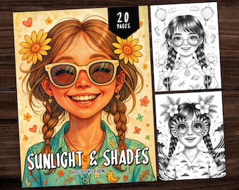 20 Cute Girl Portraits Coloring Book, Grayscale Coloring Pages, Coloring Sheets, Adorable Girl Coloring, Girl Coloring Book, Funny Portraits