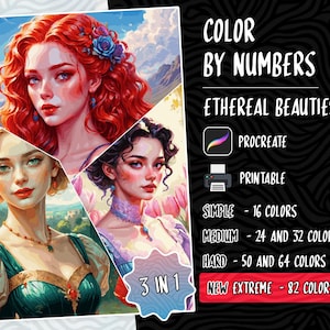 Color by Numbers, Digital Coloring Pages, Paint by Numbers, Procreate Coloring Book, Adults Coloring Book, Beauties Coloring, Women Coloring