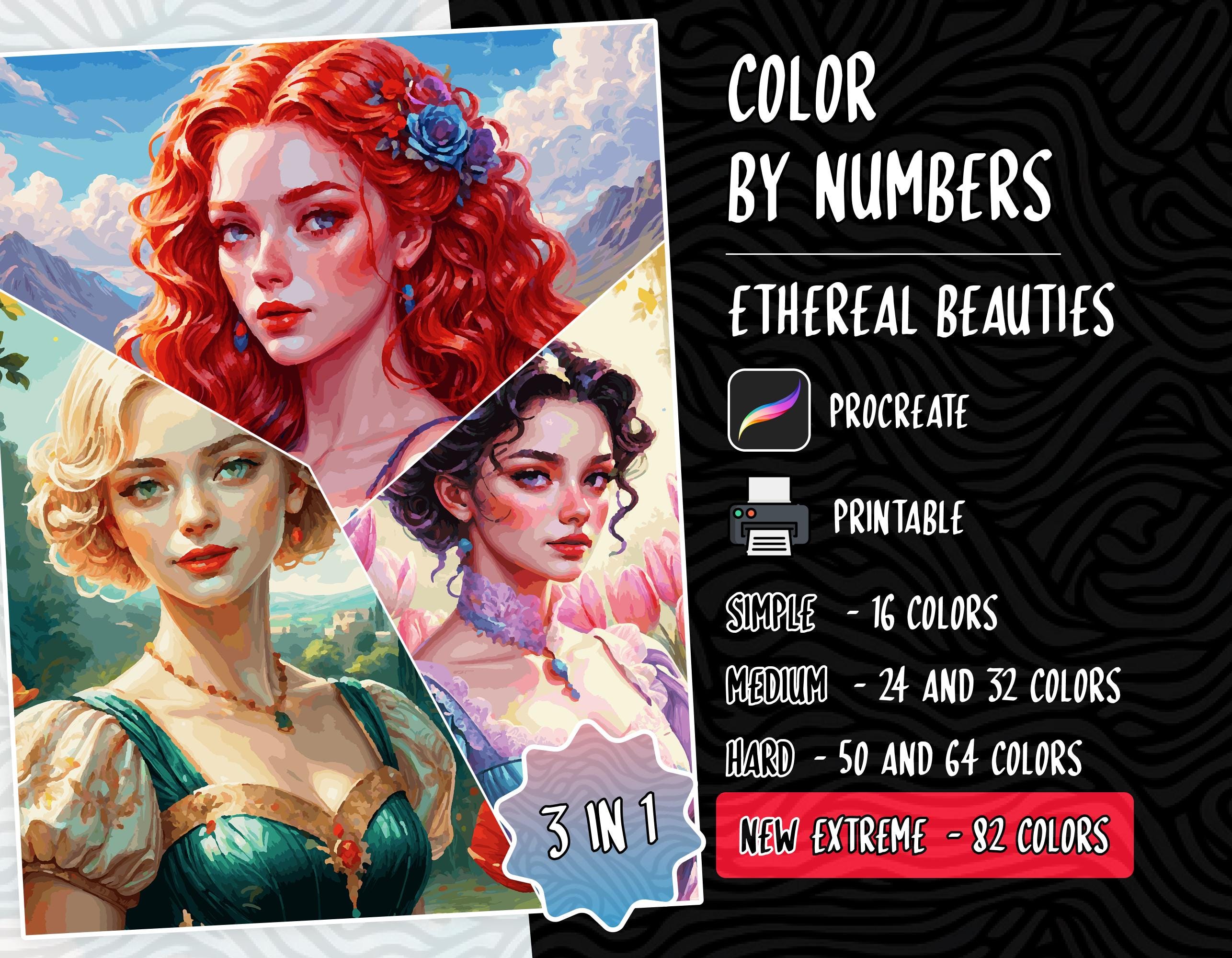Colorea por números Páginas de colorear digitales para adultos | Procreate y para imprimir