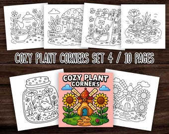 Cozy Plant Corners Set 4 / 10 pages / Easy and Relaxing Coloring Book – Bold Pages to Print Instantly | Simple PDF Download Bold and Easy