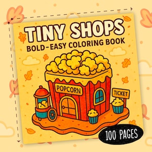 100 Tiny Shops Malbuch Niedliche Häuser Ausmalen Kinder Malseiten Gemütliches Malbuch Kawaii Shop Aktivitäten Mutige und einfache Malseiten