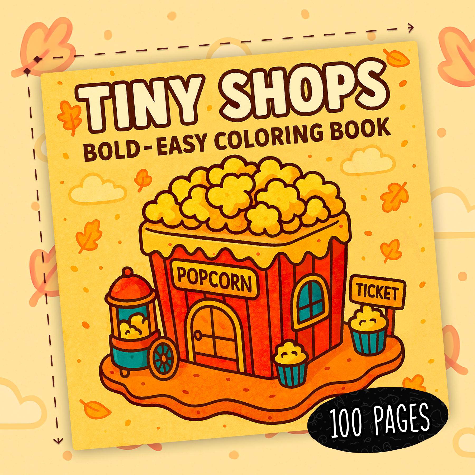 100 Tienditas – Libro para Colorear Kawaii con Fachadas Bonitas y Casas Acogedoras, Trazos Gruesos y Fáciles para Niños y Adultos