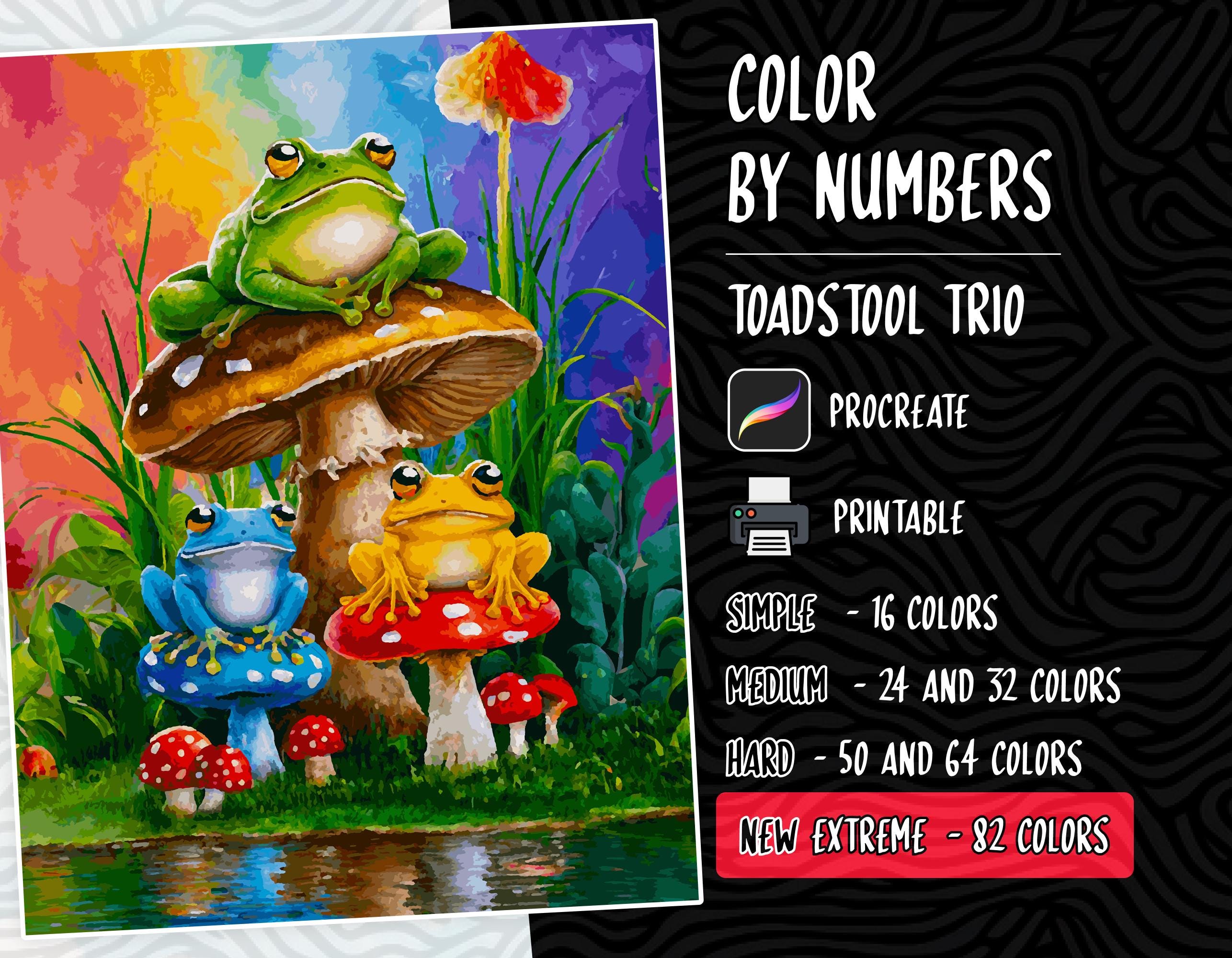 Rana para colorear por números para Procreate y PDF imprimible | Páginas de colorear digitales para iPad y alivio del estrés