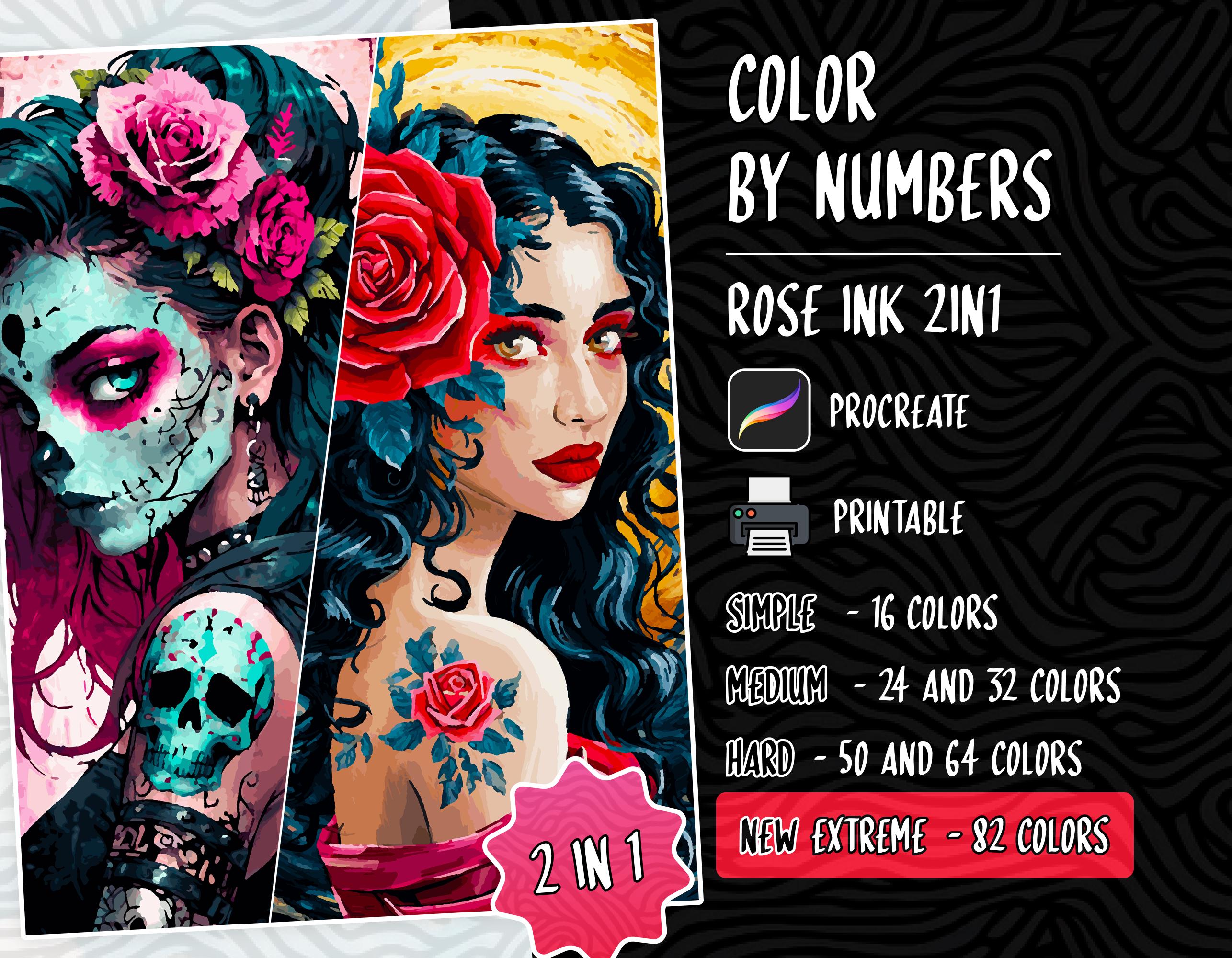 Colorea por números Páginas de colorear digitales para iPad e impresión | Procreate Paint by Numbers para adultos y niños