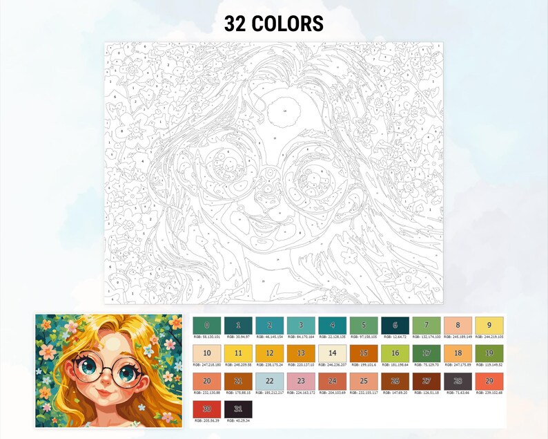 Color by Number, Paint by Numbers, Digital Coloring Pages, Procreate