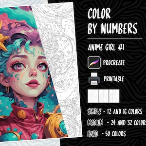 Color by Numbers, Digital Coloring Pages, Paint by Numbers, Procreate Coloring Book, Adults Coloring Book, Anime Coloring by Numbers