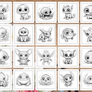 50 Mystical Creatures Coloring Book, Coloring Sheets, Grayscale ...