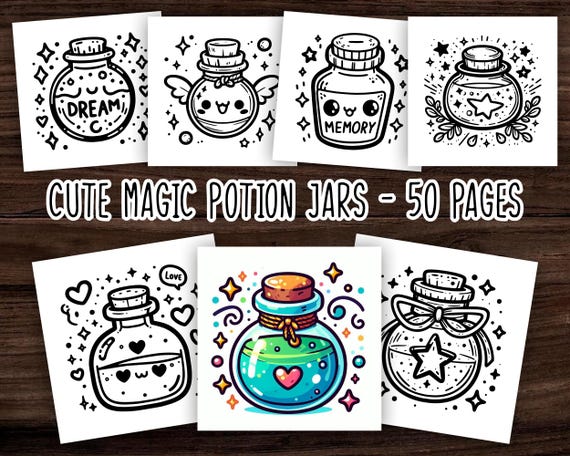Bold and Easy Coloring Book Cute Magic Potion Jars Simple Coloring Pages Kawaii Jars Coloring Printable Jar Coloring Relaxing Coloring PDF