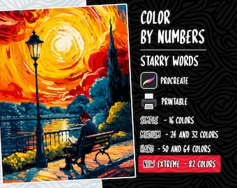 Color by Numbers, Digital Coloring Pages, Paint by Numbers, Procreate Coloring Book, Adults Coloring Book, Starry Words Fantasy Coloring