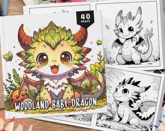 40 kawaii bos babydraken kleurboek voor volwassenen en kinderen, draken kleuren, kleurplaten in grijstinten, fantasie kleurboek