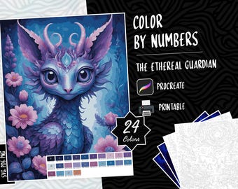 Paint by Numbers Dragon Coloring Color by Numbers Digital Coloring Procreate PDF Coloring Fantasy Coloring Blooming Dragon Coloring Pages