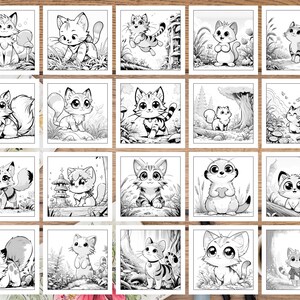 May include: A set of 20 black and white illustrations featuring cute cartoon cats in various poses and settings. The illustrations are perfect for coloring books, greeting cards, or other creative projects.