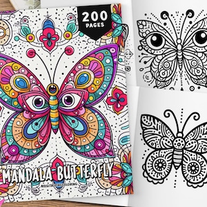 200 Mandala Butterfly Coloring Book, Pattern Coloring, Coloring Sheets, Kids & Adult Coloring Book, Mandala Coloring, Kids Coloring Book