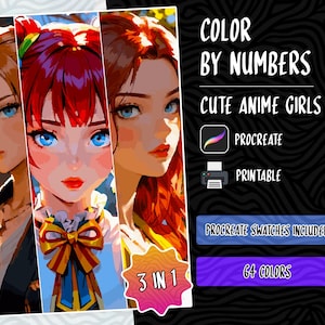 Color by Number Paint by Number Digital Coloring Pages Procreate Coloring Book Adults Coloring Book Anime Coloring Instant Download