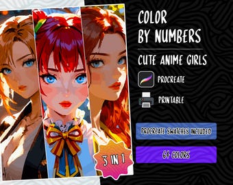 Kleur op nummer Verf op nummer Digitale kleurplaten Procreate Coloring Book Volwassenen Kleurboek Anime Coloring Instant Download