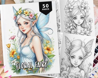 50 Floral Fairy Coloring Pages Adults, Grayscale Coloring Pages, Coloring Sheets, Little Fairies, Fantasy Coloring, Flower Fairies Coloring
