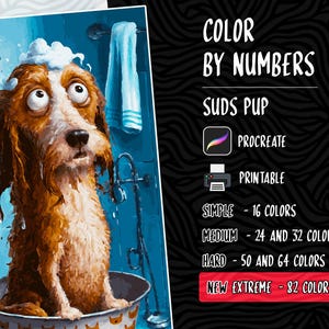 Color by Numbers, Paint by Numbers, Digital Coloring Pages, Procreate Coloring, Stress Relief Coloring, Coloring, Dog Coloring, Puppy Color