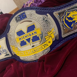 MICHIGAN CHAMPIONSHIP BELT, 4mm zinc plates, real leather strap, adult
