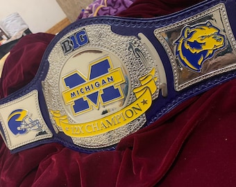 MICHIGAN CHAMPIONSHIP BELT, 4mm zinc plates, real leather strap, adult