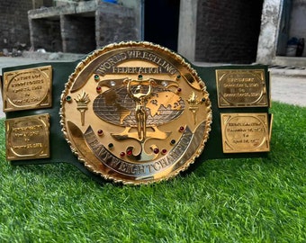 BIG GREEN heavyweight championship BELT. 4mm zinc , cnc engraved. 2 Layered. 24k real gold plated. Adult size