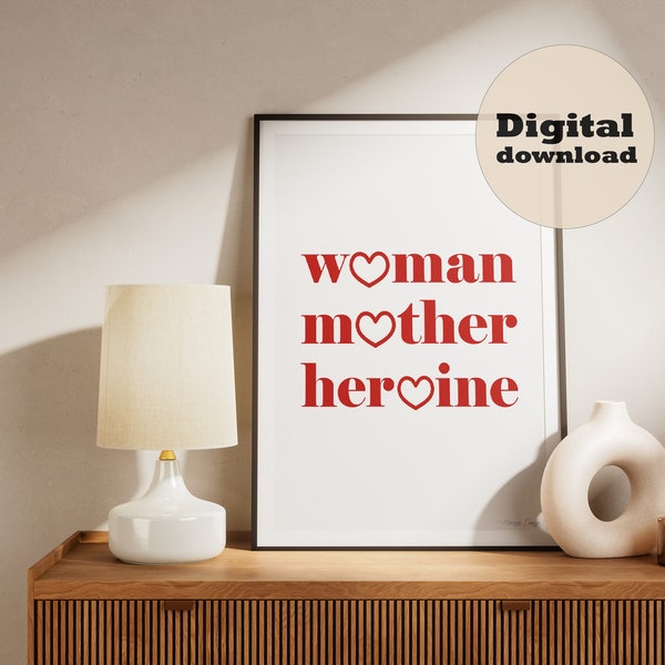 Poster Woman Mother Heroine Rouge - Téléchargement instantané