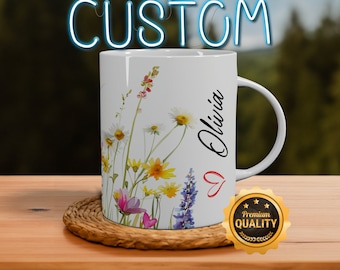 Custom Floral Mug, Boho Wildflowers & Vintage Botanicals, Ideal Gift for Her, Perfect for Mom