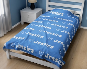 Personalized Velveteen Blanket: Custom Name Throw, Kids Gift