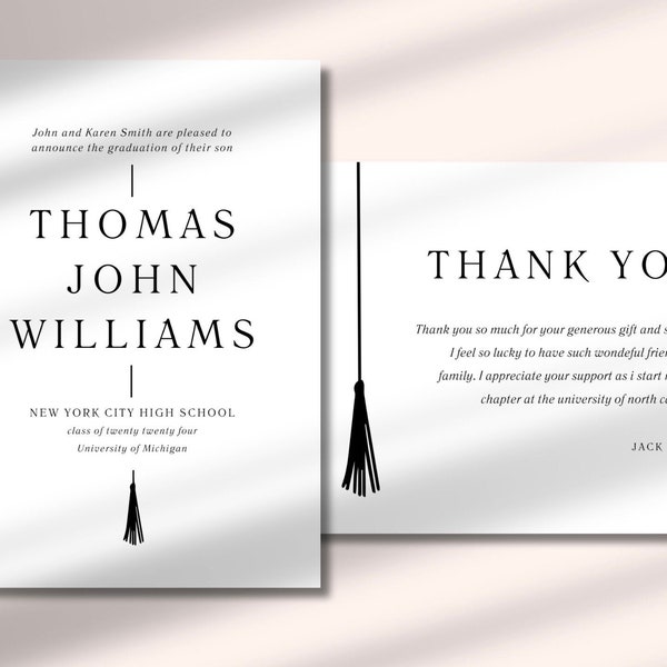 Guy Graduation Announcement | simple modern Grad Announcement | Graduation Thank You Crd | Grad Thank You Card