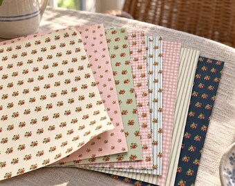 Strawberry Cottagecore Digital Paper Kit, 24 Seamless Papers, Journaling Cards, Gift Tags (Digital Download)