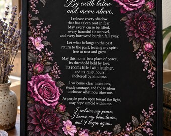 Purple Gothic Floral Print, Curse Removal Blessing Quote, Witchy Botanical Wall Art (Digital Download)
