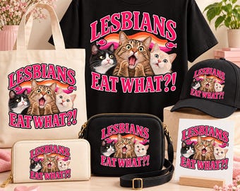 Lesbians Eat What Cat PNG Bundle, Funny Pride Design and Printable Postcards
