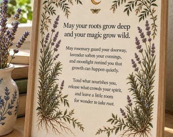 Witchy Botanical Quote Print, Rosemary Lavender Moon Moth Cottagecore Wall Art (Digital Download)
