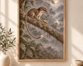 Pen-Tailed Treeshrew Printable Wall Art, Neutral Forest Animal Print, Vintage Style Digital Download