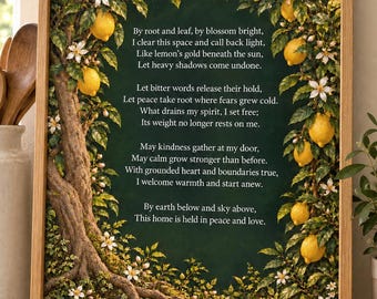 Lemon Tree Witch Blessing Print, Green Witch Botanical Art, Cottagecore Kitchen Decor (Digital Download)