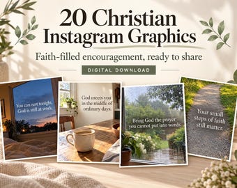 20 Christian Instagram Quote Graphics, Faith Encouragement Posts (Digital Download)
