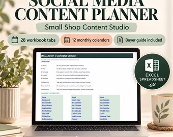 Small Business Social Media Content Planner, 28-Tab Excel Spreadsheet (Digital Download)